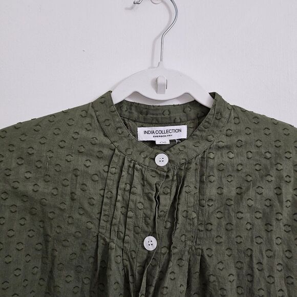 India Collection Emerson Fry Mandarin Collar Top OS Moss Organic Cotton Weave - Picture 3 of 9